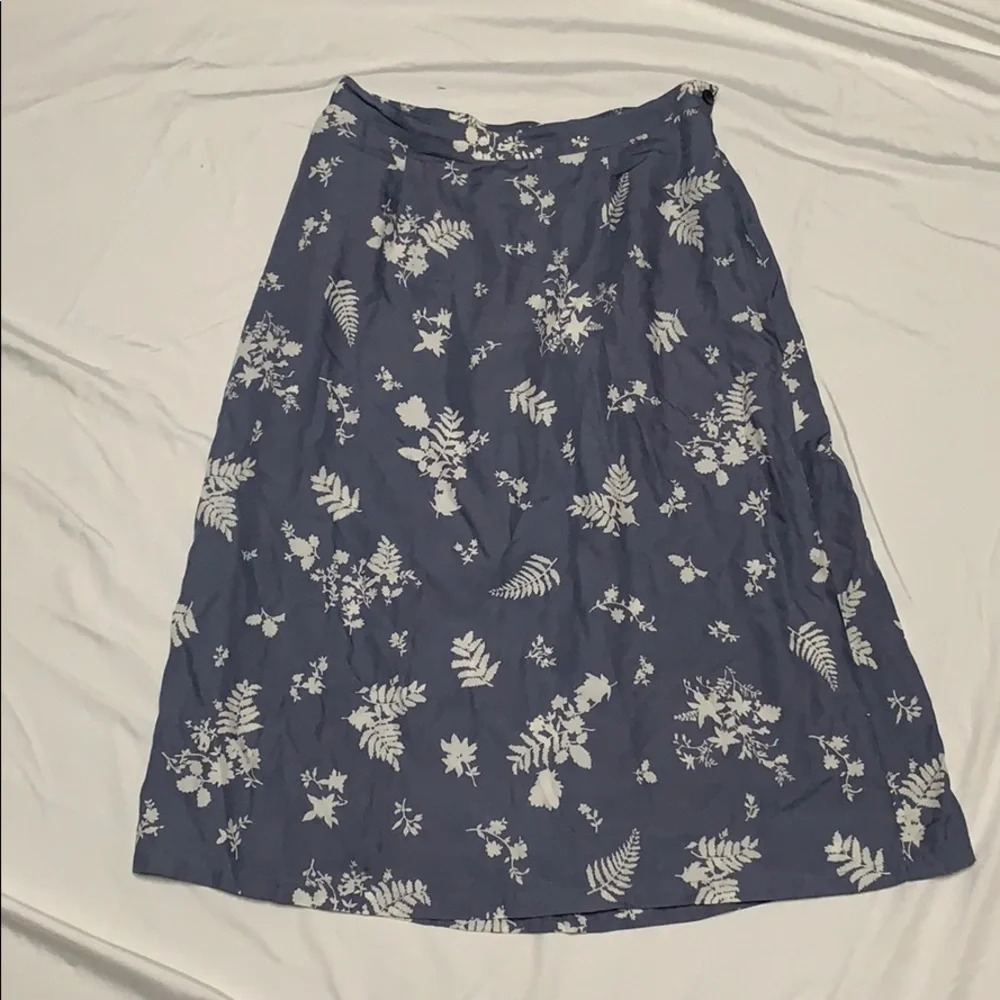 Elisabeth Petite Blue and White Leaf Print Botanical Skirt with Pockets - sz 14P - Picture 3 of 8